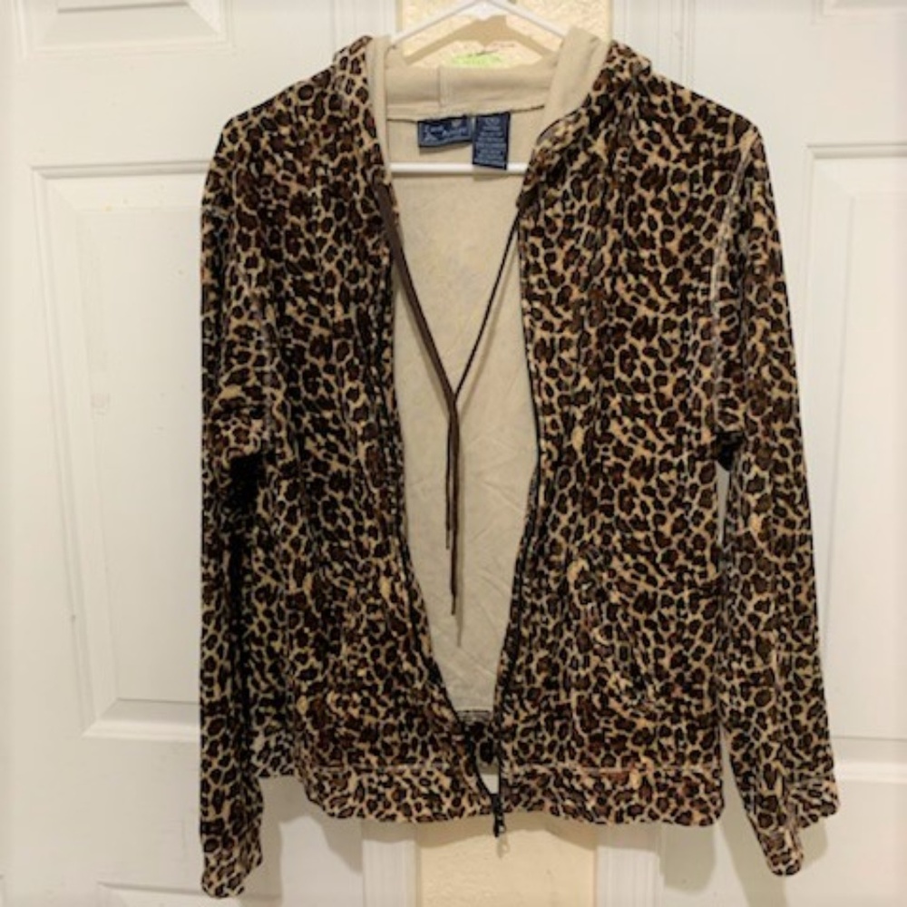 Jane Ashley Animal Print Cardigan Hoodie Zipper.
